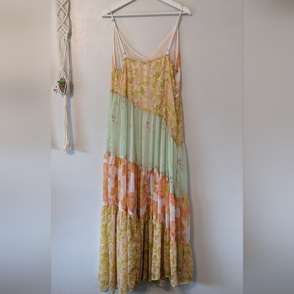 Free People Diagonal Tiered Floral Maxi Dress in Mint, Peach & Yellow - Picture 10 of 15